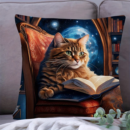 Modern cat-themed velvet pillow cover with zipper closure for easy removal and machine washing. Suitable for all rooms. 17.71-inch square size. Pillow core not included.