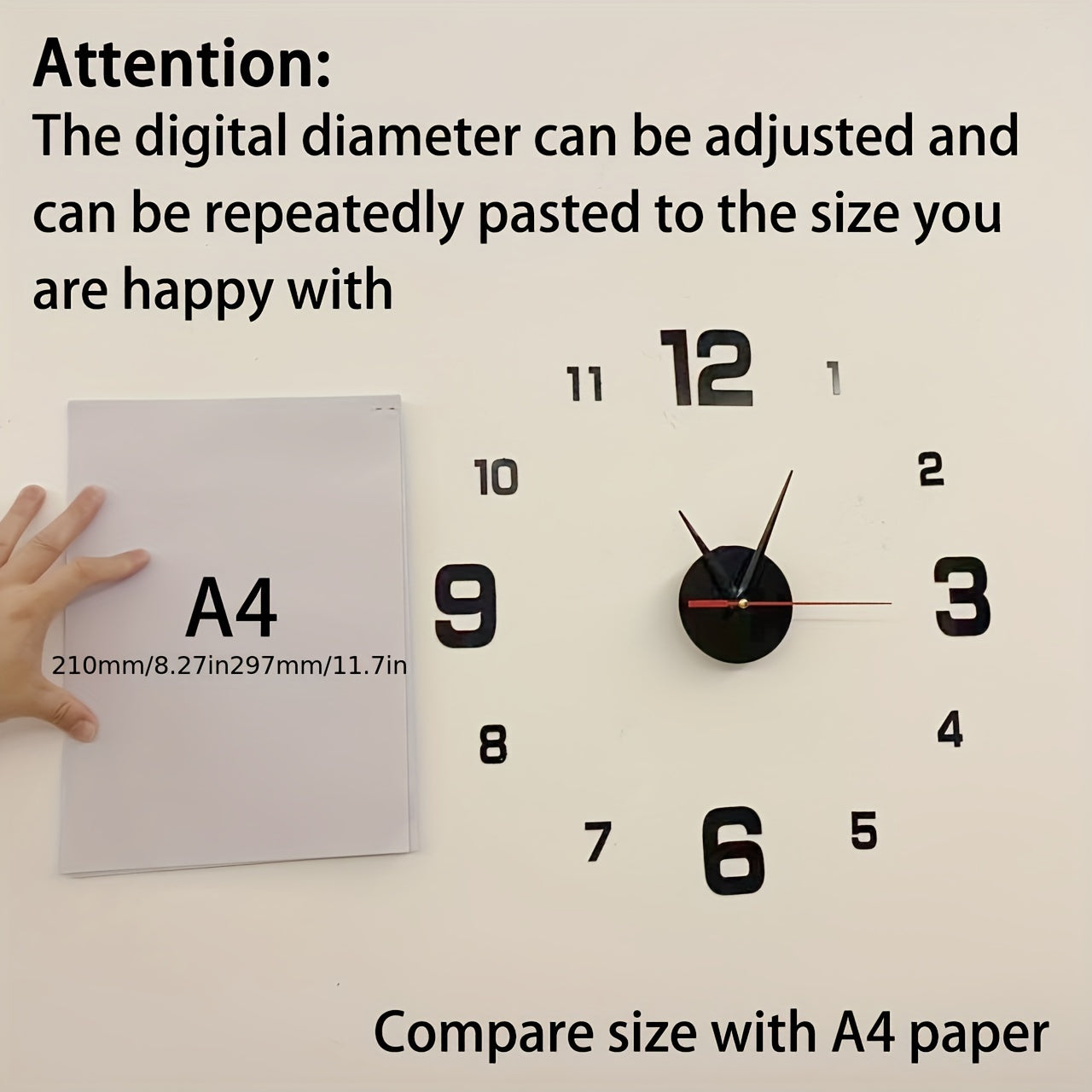 Nordic style DIY self-adhesive silent wall clock with acrylic cover. Battery not included.