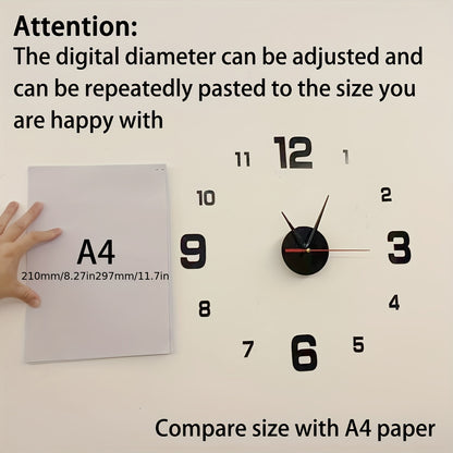 Nordic style DIY self-adhesive silent wall clock with acrylic cover. Battery not included.