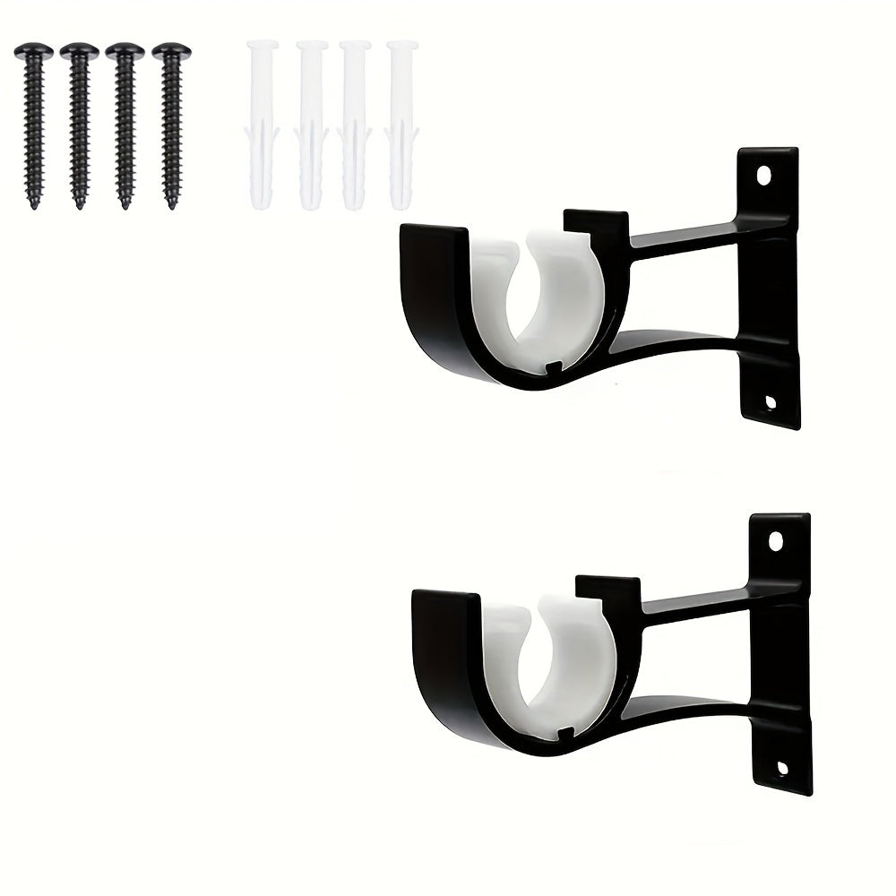 Two pieces of Metal Top Curtain Rod Thickening Brackets, perfect for mounting your Shower Curtain Rod or any other curtain. Includes 4 screws and plastic expansion tube for easy installation. Ideal for holding your curtain accessories and enhancing your