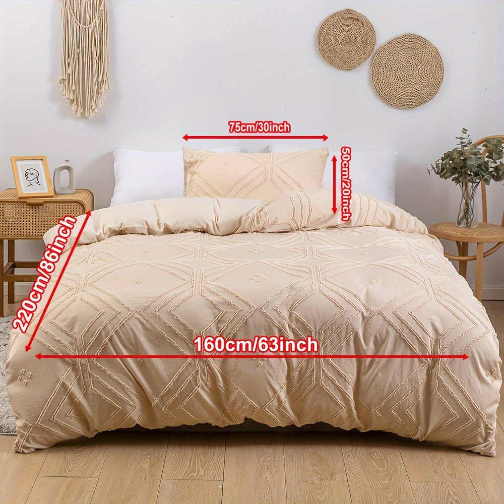 Boho Tufted Duvet Cover Set 1 ta Duvet Cover va 1 yoki 2 ta Yostiq qopqog'ini o'z ichiga oladi (Yadro kiritilmagan). Geometrik Tekstura dizayni va Zipper yopilishi bilan ta'minlangan, bu Yumshoq va Yengil to'shak to'plami barcha fasllar uchun mukammaldir.