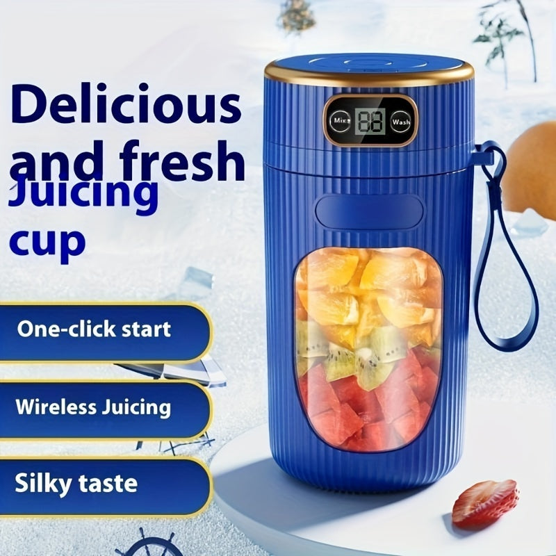 Portable Citrus Juicer Cup with USB Rechargeable 1300mAh Lithium Battery, Electric Juice Maker with Digital Display for Home and Outdoor Use, Less than 1L Capacity, Multi-Function Wireless Blender, Plastic