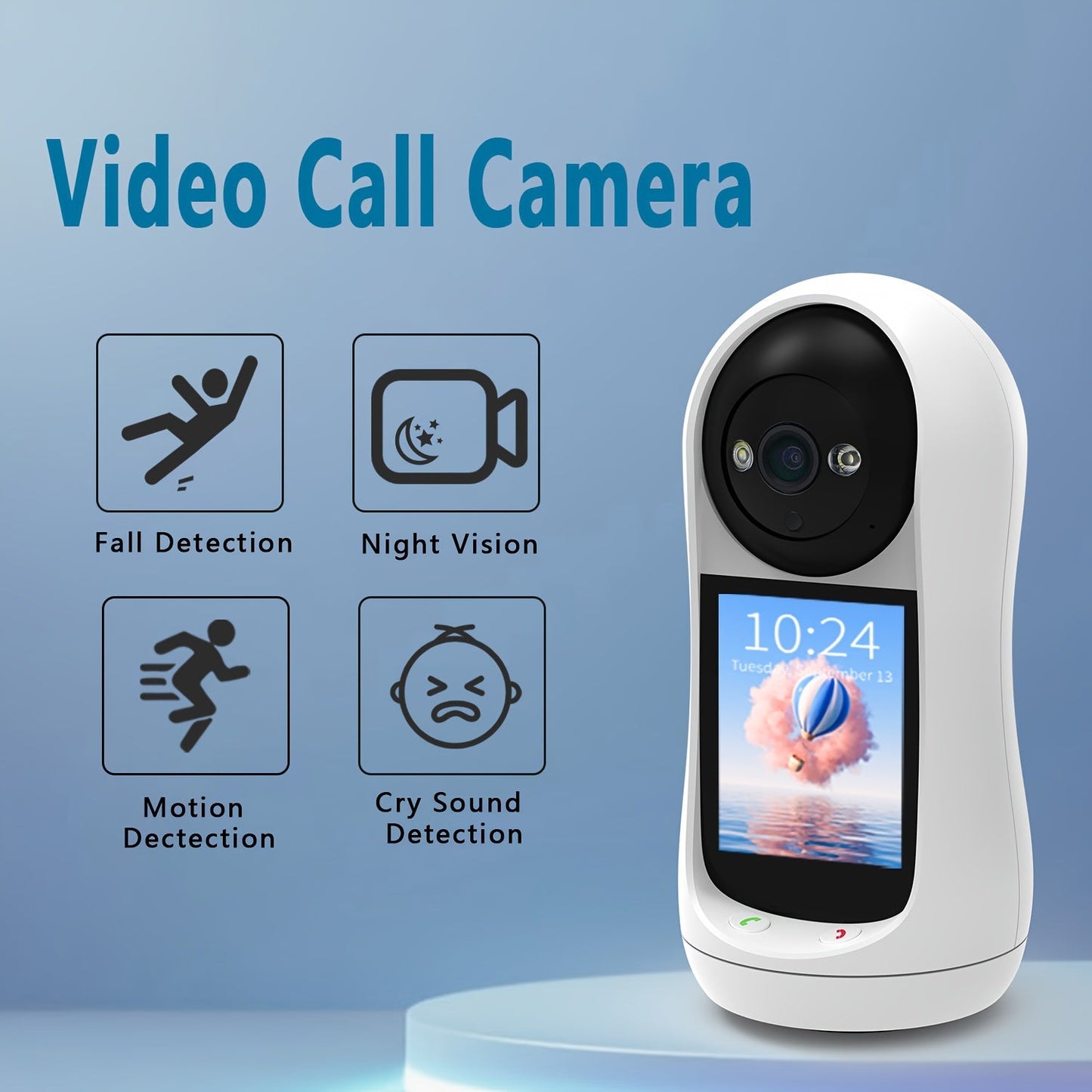 1 piece of WiFi video call camera with 1080p HD resolution, square shape design, IR night vision capability, two-way audio, wireless remote control, USB powered, smartphone compatibility, motion and cry sound detection features, suitable for indoor