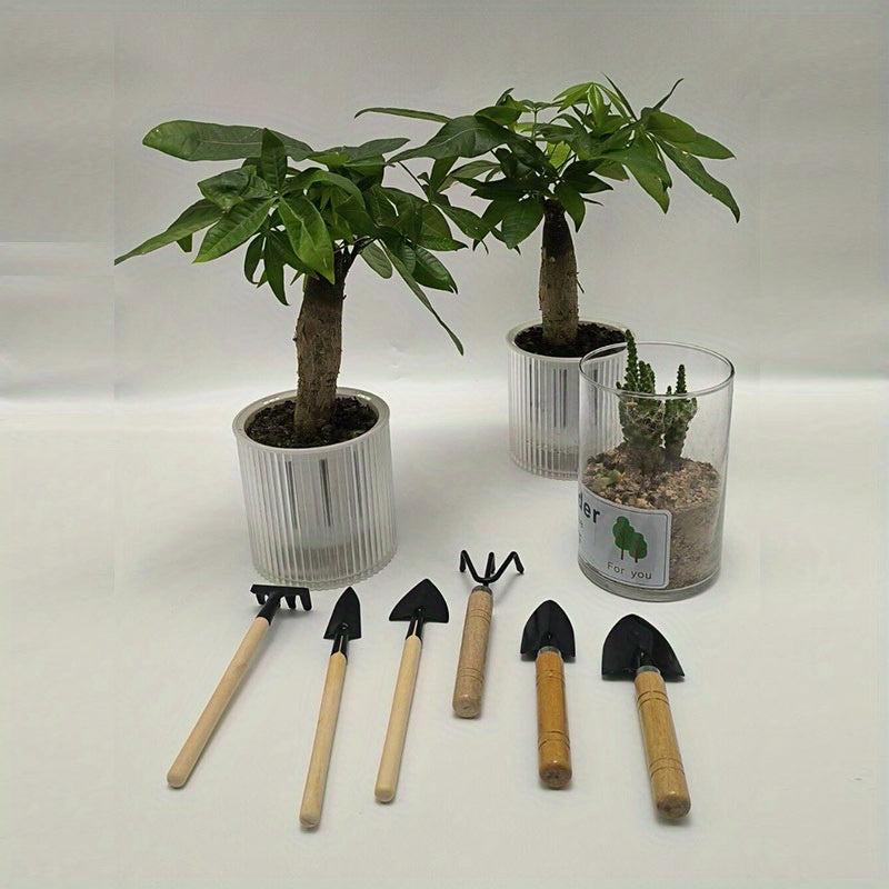 A set of 6 mini gardening tools for indoor plant care and maintenance, including pot planting, landscape creation, seed cultivation, fertilization, and soil loosening. Ideal for caring for