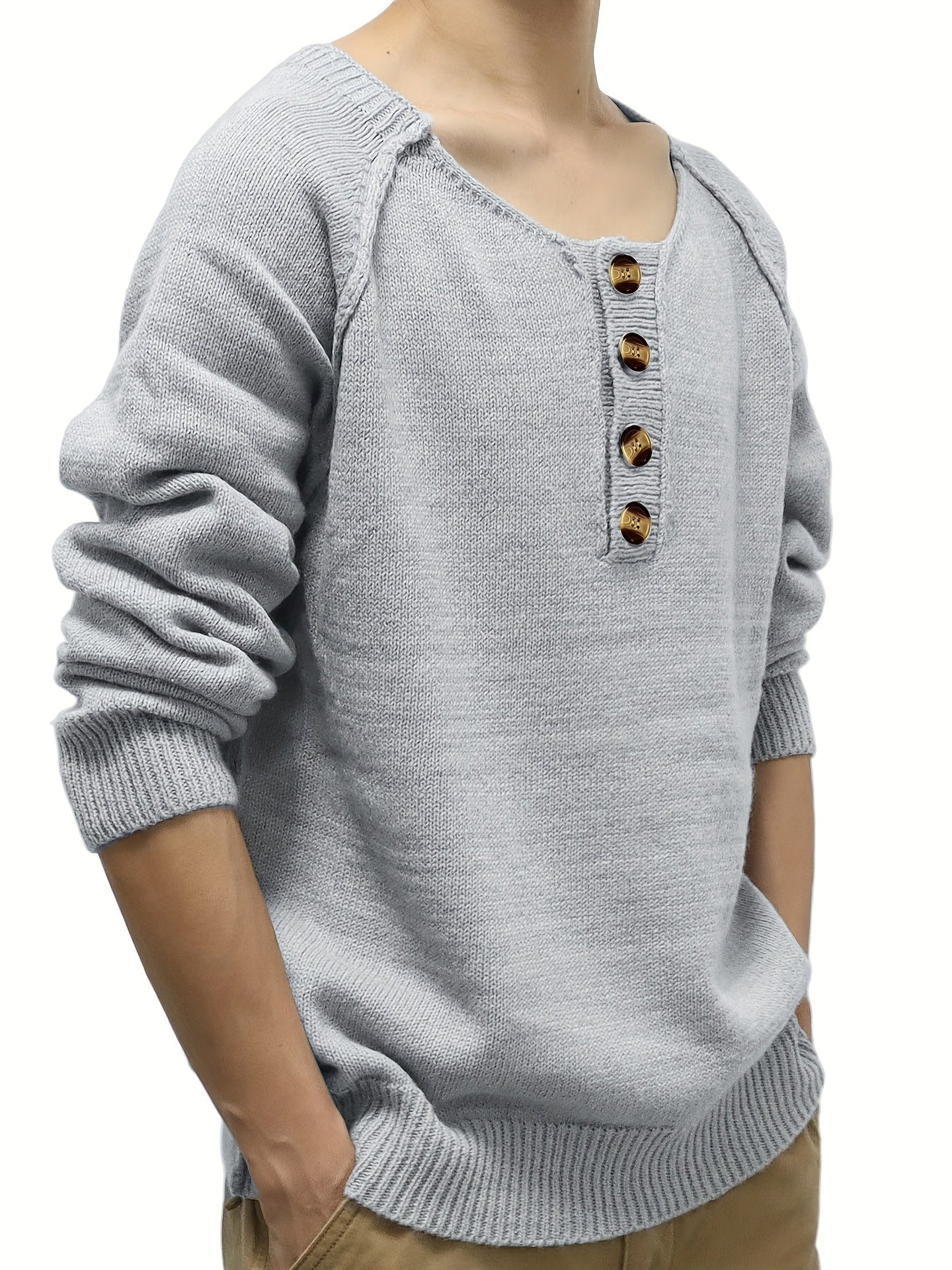 Upgrade your look with a stylish men's sweater with long sleeves and a cable knit design.