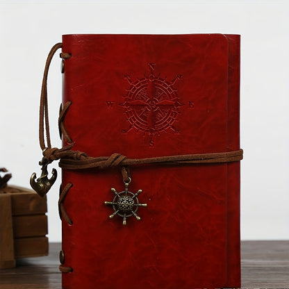 Old-fashioned diary with matte finish, plain ruling, spiral ring binding, pirate design, and retro style.