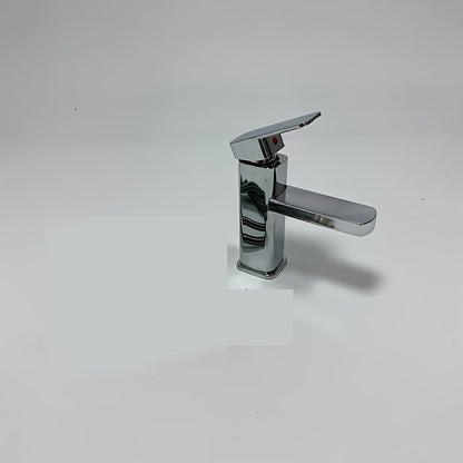 Stylish square faucet featuring an electroplated finish, perfect for basin hot and cold water control. This single-hole bathroom sink tap is ideal for washing hands and face effectively.