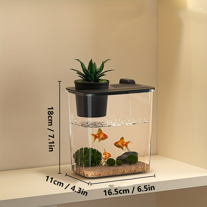 Beginner-friendly desktop aquarium suitable for goldfish and small pets, ideal for office decor, made of ultra-clear acrylic.