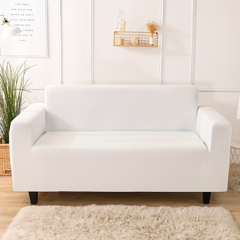 Modern sofa cover with non-slip elastic band, machine washable, made of 95% polyester and 5% spandex. Compatible with various sofa sizes, no printing, stitched craftsmanship, fabric weight of 100-120 g/m².