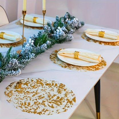 6pcs Golden Foil Placemats - 33.02cm Round Polyester Table Mats for Special Occasions, Ideal for Christmas