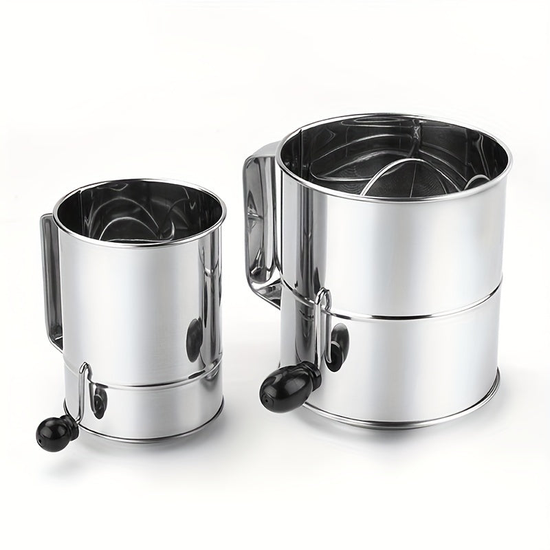 A must-have in the kitchen for any occasion, this stainless steel hand-crank flour sifter boasts a large 8-cup capacity and versatile use. Perfect for both baking and cooking, this handy kitchen gadget is ideal for holiday festivities such as Halloween