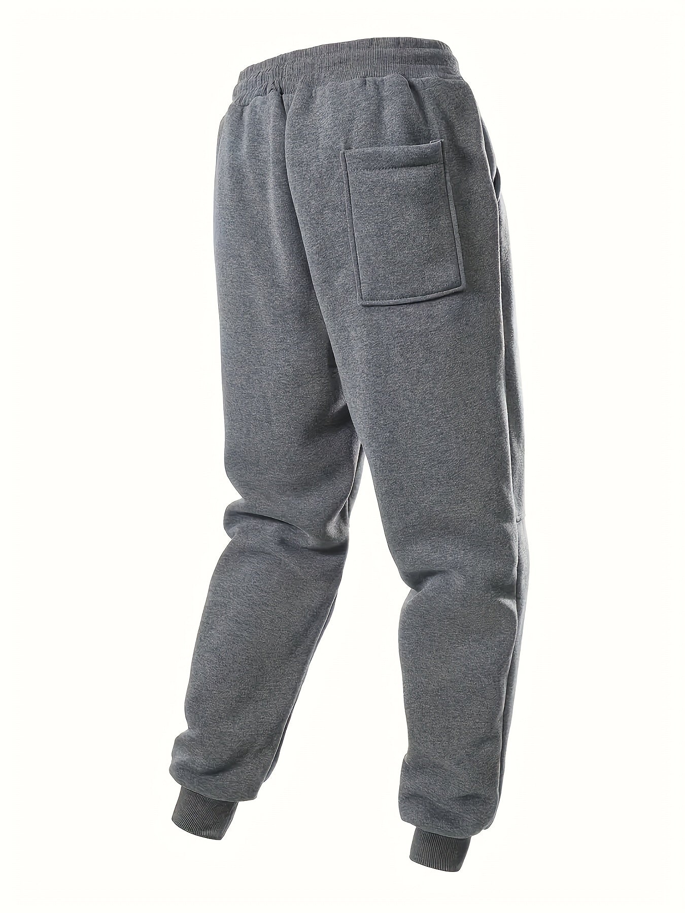 Men's plus size ribbed casual sweatpants with drawstring, pockets, made of comfortable lightweight polyester material in regular fit.