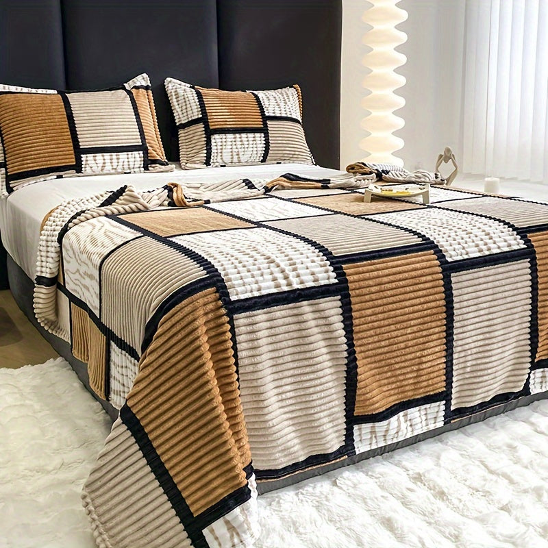 This versatile plaid plush blanket is perfect for all your needs. Whether you're looking for a cozy throw blanket for the sofa, a warm shawl for the office, or a comfortable bed cover for sleeping, this multifunctional blanket has you covered. Its