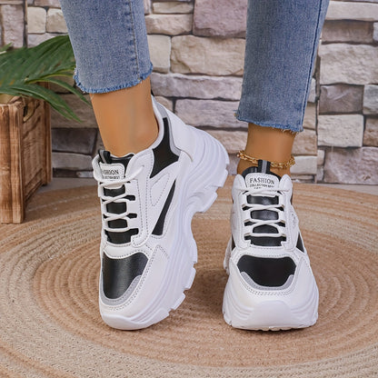 Chunky sneakers for women featuring a casual lace-up design and trendy wedge sports shoes.