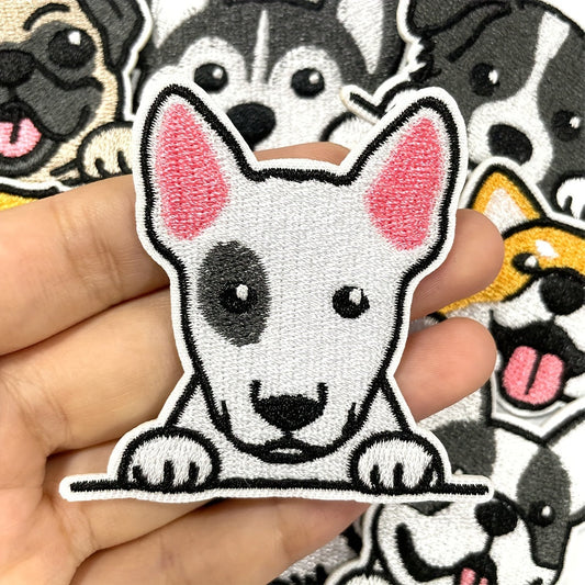 Iron-On Embroidered Dog Patches - Set of 9 Adorable Cartoon Designs for Clothes, Denim Jackets, Backpacks - Animal-Themed DIY Decorative Appliques made of Polyester, Perfect for Craft Projects and All-Season Fashion. Suitable for ages 15 and up.