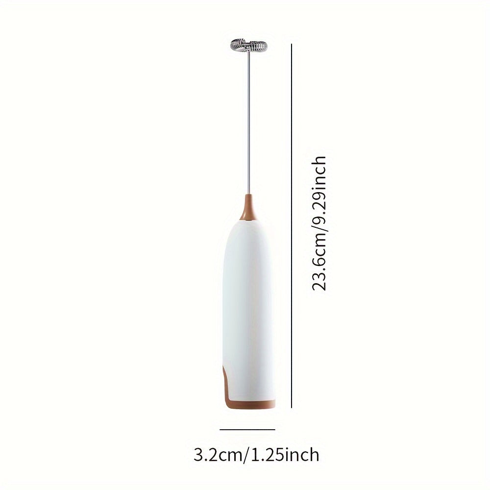 Compact and high-powered electric milk frother for on-the-go use. Operated by batteries, this stainless steel beverage mixer is perfect for creating frothy drinks such as coffee. (AA Batteries not included)