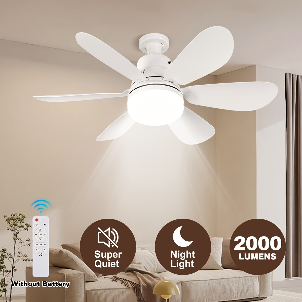 Ceiling fan light with remote control and multifunctional socket. Dimmable color temperature and simple style. Easy installation, suitable for various rooms. LED light fan with 25-40W power