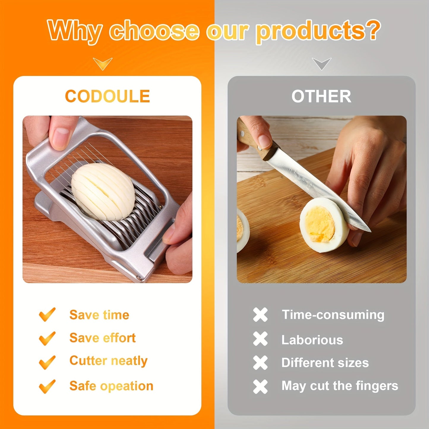 Durable Stainless Steel Egg Slicer for Hard-Boiled Eggs, Heavy-Duty Aluminium Egg Cutter, Safe for Dishwasher, Suitable for Eggs, Strawberries, Soft Fruits, and Mushrooms