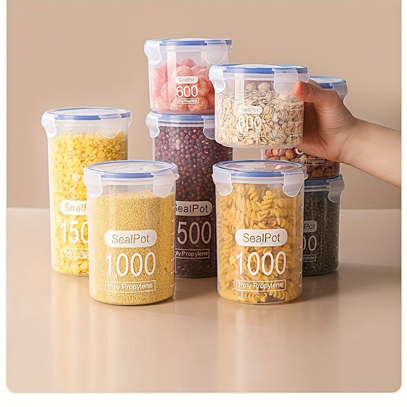 Set of 6 SealPot Round Plastic Food Storage Containers with Latch Lids - Microwave Safe, BPA-Free Canisters for Grains, Oil Capacity, No Electricity Required