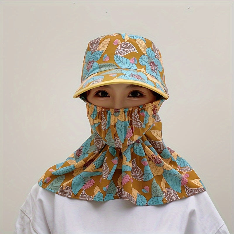 Polyester woven sun hat with eaves shawl for spring and summer with breathable design, machine washable.