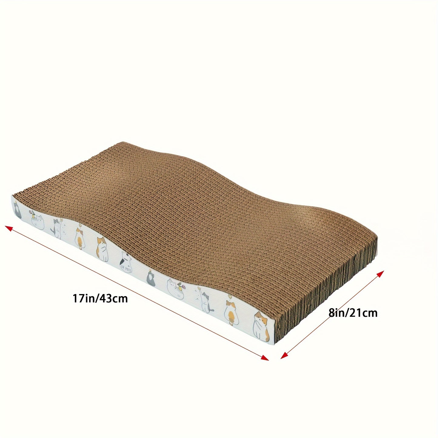 Durable cat scratcher pad made of extra-large corrugated cardboard, reversible with wave pattern, non-slip base, protects furniture and cares for cat's claws.