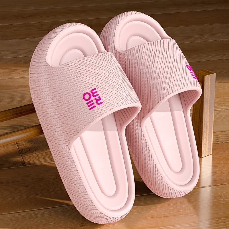 Women's Summer 2024 EVA Slide Sandals in Black and White, Non-Slip with Thick Sole for indoor use, Textured Design.