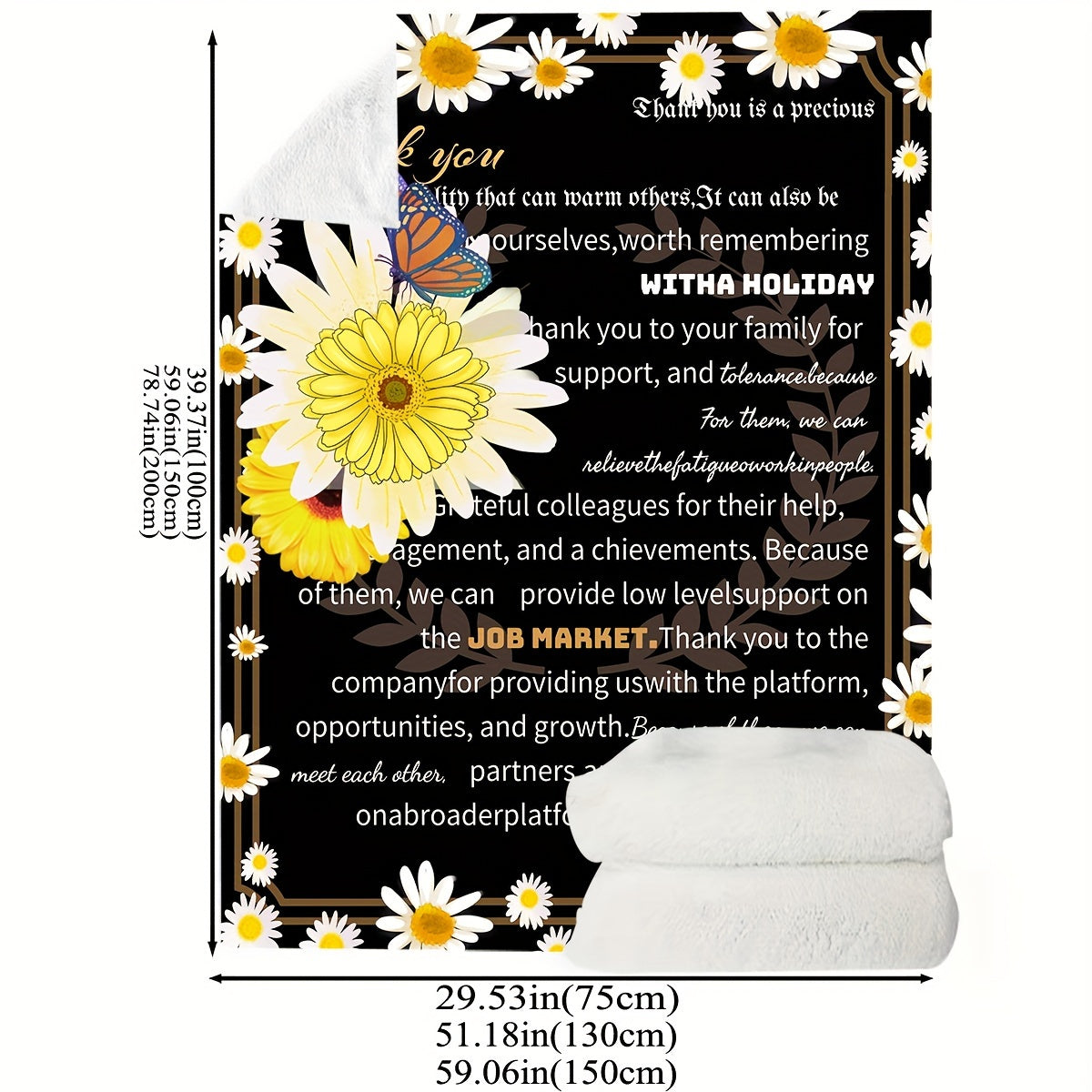 Stylish Knitted Polyester Throw Blanket Featuring Thank You Message for Friends and Colleagues, Perfect Gift for All Seasons, Adorned with Floral and Butterfly Details.