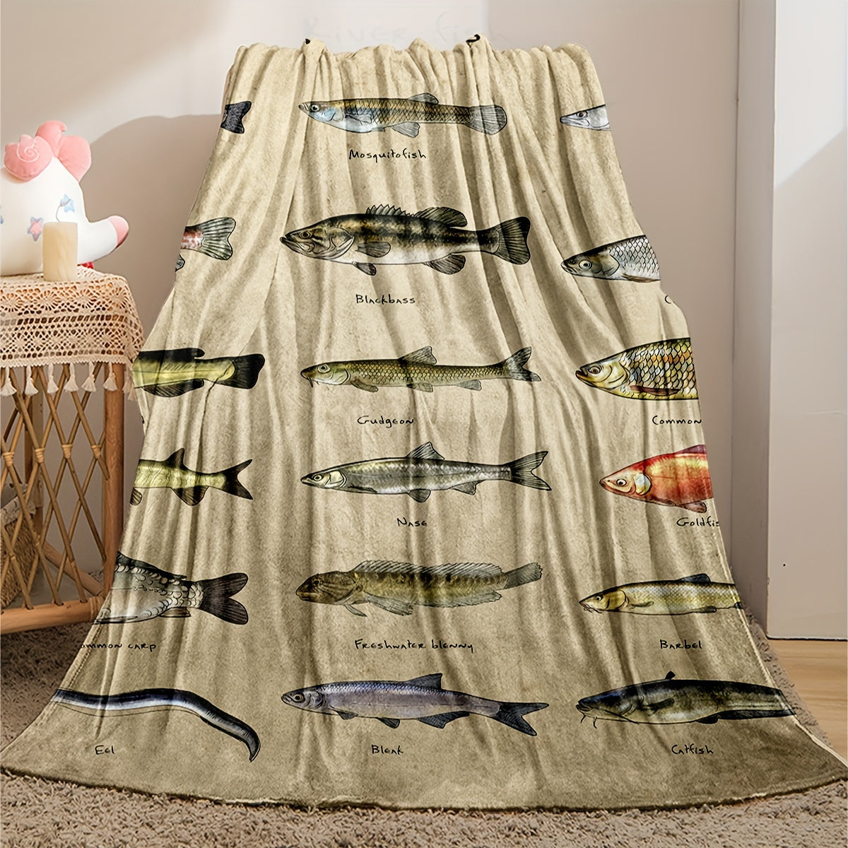 Soft and warm fish-themed flannel throw blanket, perfect for couch, bed, or travel. Ideal gift for friends, family, or loved ones. Available in multiple sizes and varieties.