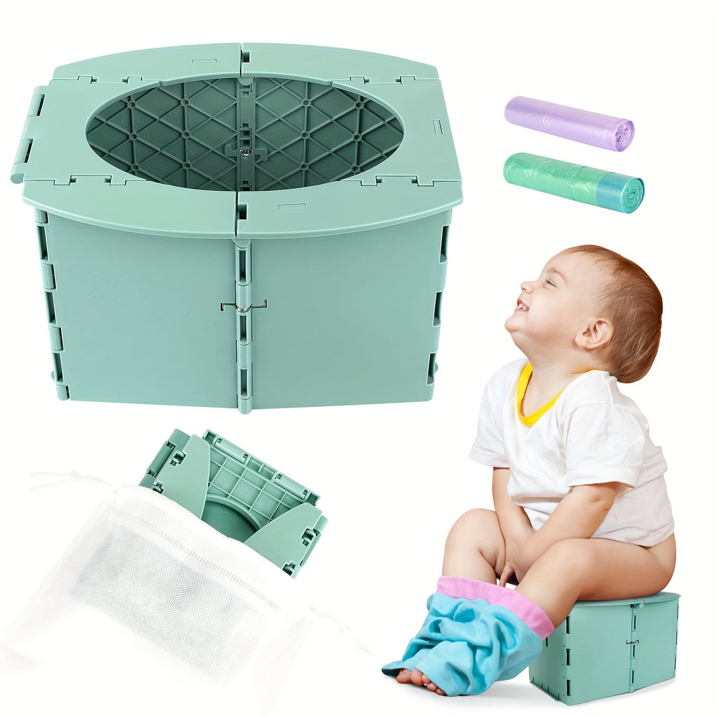 Portable Toilet with One Roll of Bags, Perfect for Potty Training and Traveling.