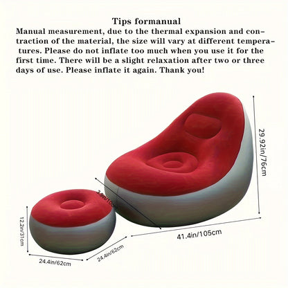 The Single Stool/Sofa And Stool Combo is an inflatable sofa that can also be used as a portable outdoor waterproof sofa. It is a versatile piece of furniture that can be transformed into a folding lounge chair or an outdoor sofa bed with footrest. The