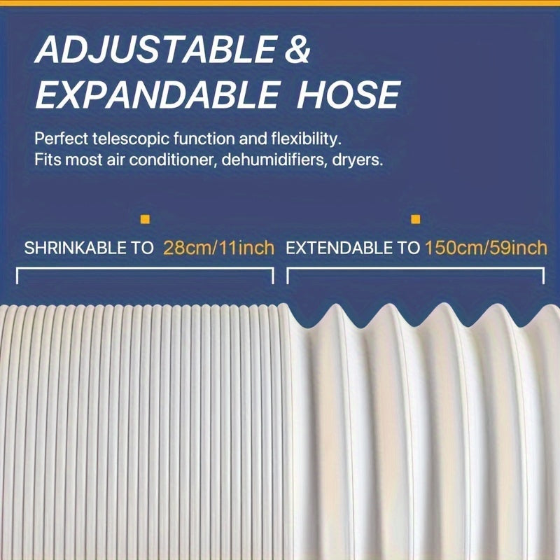 Universal portable air conditioner exhaust hose in iron and polypropylene construction is available in multiple lengths (up to 149.86cm or 200.66cm). It has a diameter of 14.99cm and fits most AC units. Easy to install with no electricity needed.