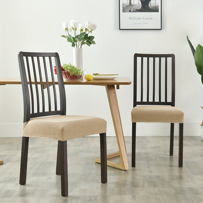 Stretchable dining chair covers made from a blend of elastic spandex and polyester, machine washable with contemporary design. Fits most chairs (42/66cm width) for chair protection. Ideal for modern home decor.