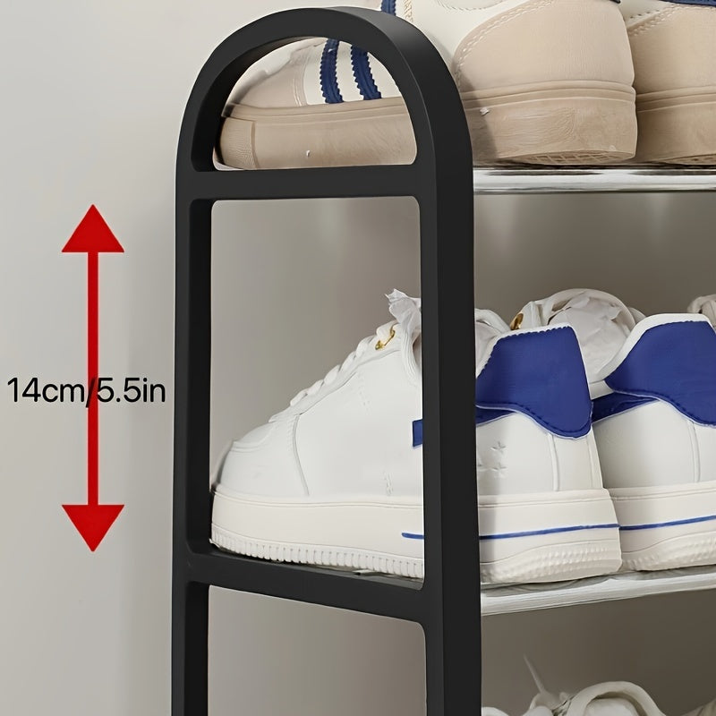 This stainless steel shoe rack features four tiers and is perfect for storing small shoes in entryways, hallways, and closets. The stackable design saves space, and the heavy-duty metal construction ensures durability. Ideal for organizing shoes in