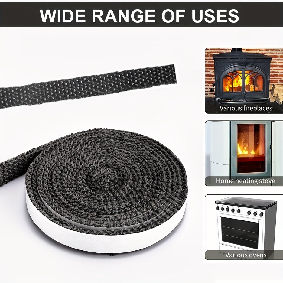 Fireproof Fiberglass Fireplace Sealant Tape - Self-Adhesive, Available in 10mm or 15mm Width, 2m or 3m Length, Black Gasket Seal for Wood Stove Doors, Withstands High Temperatures