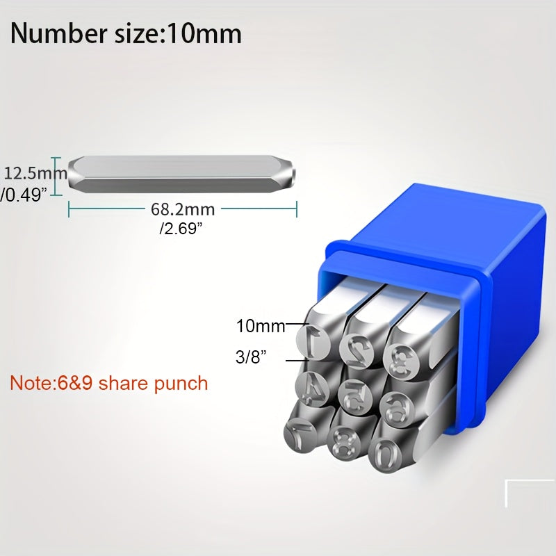 Alloy steel stamp set for imprinting on various materials such as metal, plastic, wood, and leather. Great for crafting and arts.