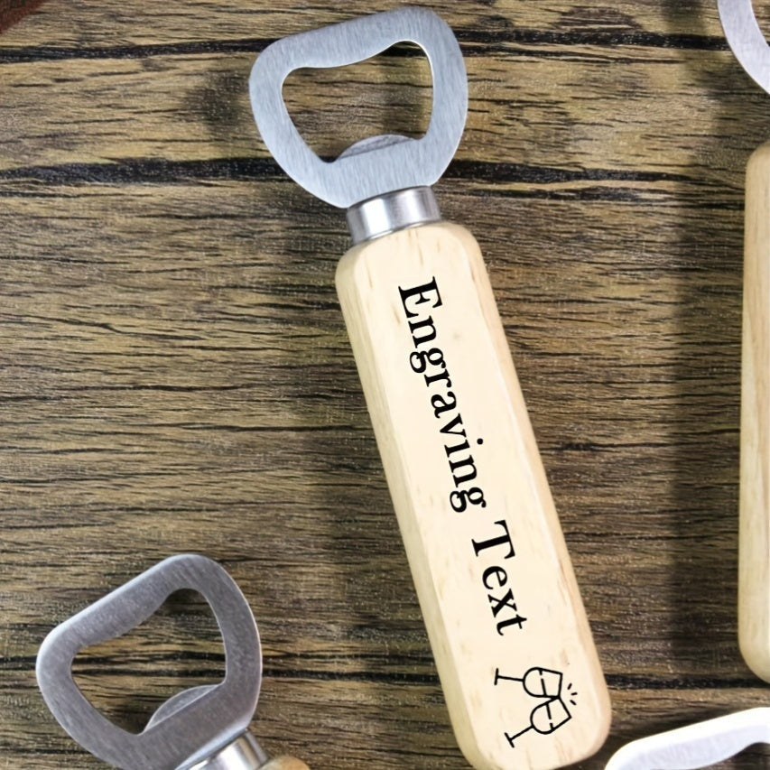 Pack of 50 Custom Engraved Wood Handle Bottle Openers, Stainless Steel Beer Opener for Soda and Beer, Perfect for Personalized Gifts for Weddings, Birthdays, and all Occasions - Including Christmas, Halloween, Thanksgiving, Father's Day, and Graduation.