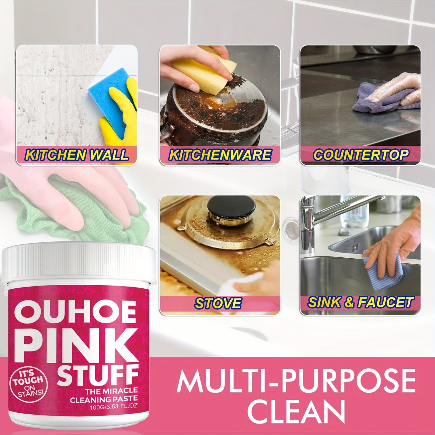 Ouhoe Pink Stuff: The Miracle Cleaning Paste: Tough on Stains, Gentle on Surfaces