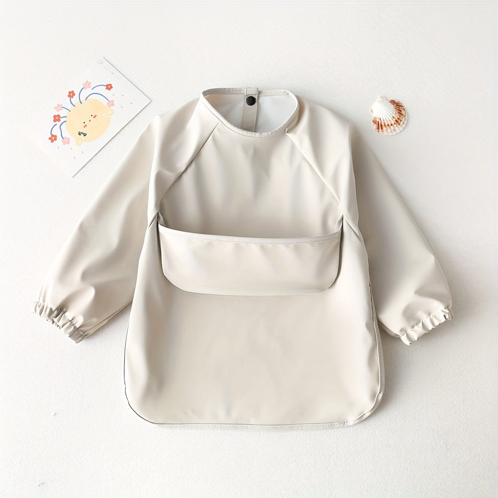 Children's Long-sleeved PU Smock with Bib, Soft Waterproof Bib in Plain Color, Anti-dirty Feeding Bib - Perfect Easter Gift