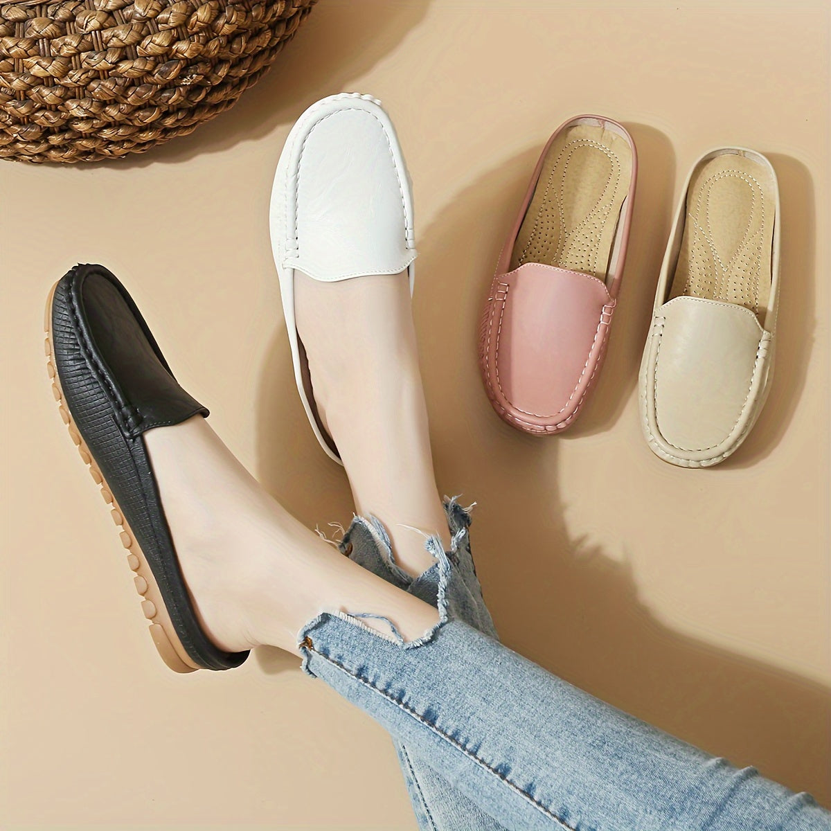 Stylish slip-on mule sandals with half-toe design, perfect for summer.