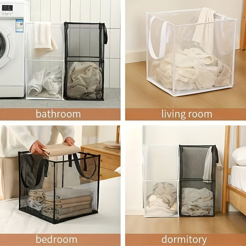 Foldable dirty clothes basket with handles, ideal for bathroom or toy storage and home organization.