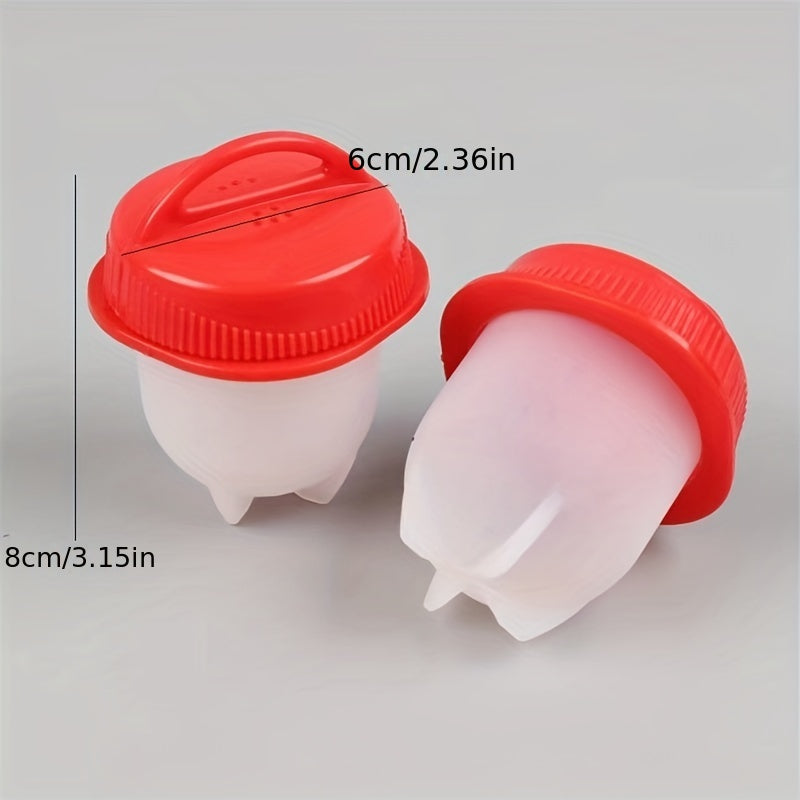 Red silicone egg cups for fluffy steamed eggs, perfect for home cooking and baking.