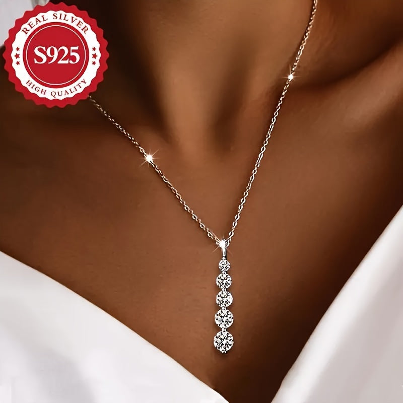 This stunning French pendant necklace is both stylish and elegant, crafted from high-quality S925 sterling silver and adorned with 5 dazzling artificial gemstone pendants. It is the perfect accessory for women, suitable for both everyday wear and festive