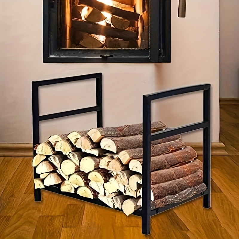 Wall Mounted Metal Firewood Log Holder for Fireplace - Modern Design Ironwork Log Storage Rack for Burning Wood