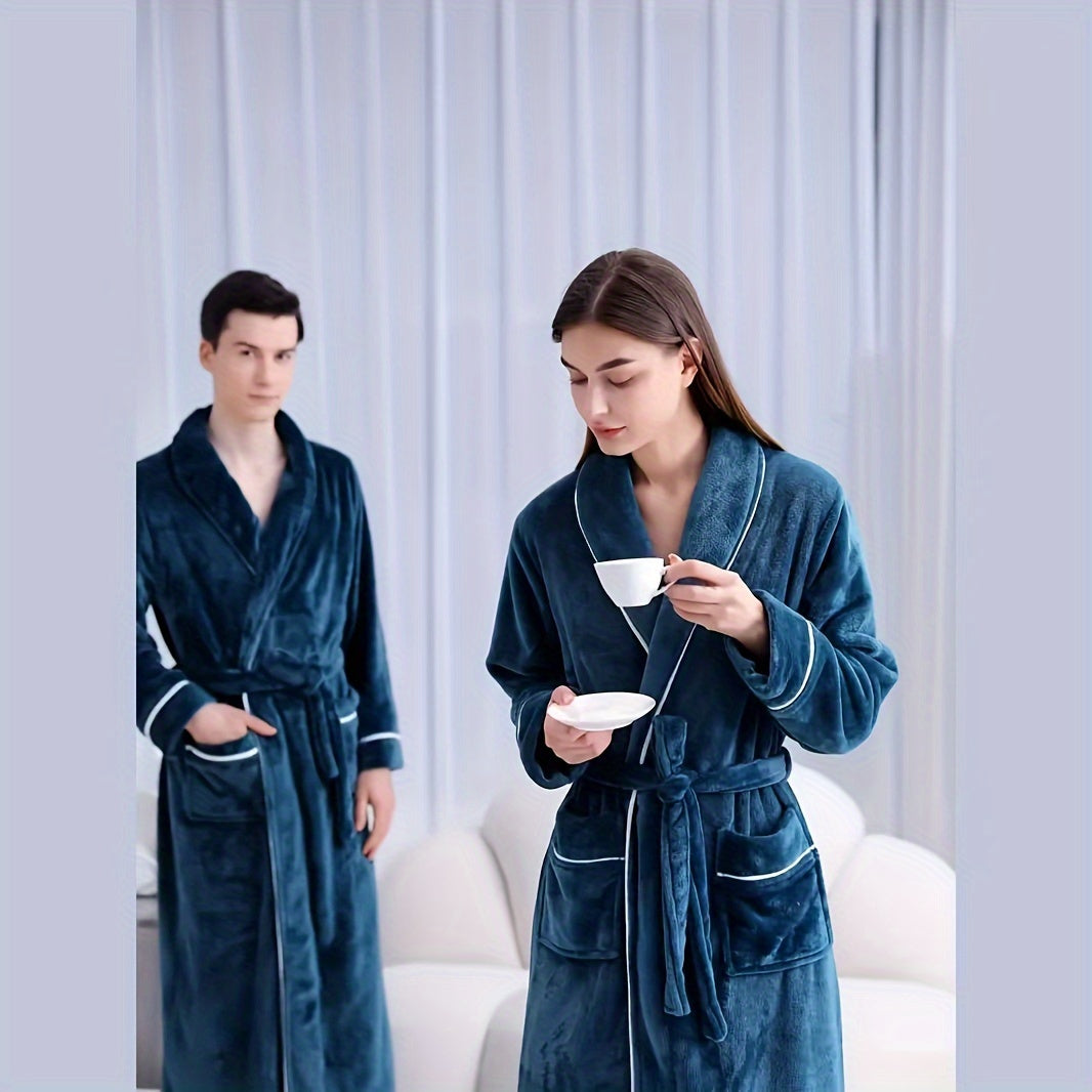 Plaid bath robe for men and women, soft and comfortable, modern style, machine washable, made of 300g/㎡ knitted fabric with polyester fiber, bath towel theme.