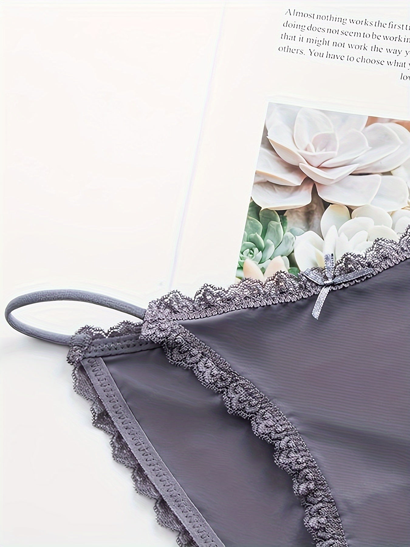 1 Sexy Lace Trim Bow V String Panty, Low Waist, Soft & Comfy, Women's Lingerie & Underwear