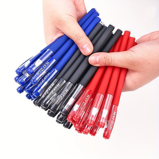 18-piece gel pen set in black, blue, and red ink colors with 0.5mm ballpoint tips, ideal for students and office use.