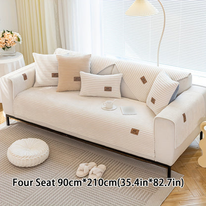 Thickened plush sofa cover with modern style to protect against dirt, slips, scratches and pets in home or office.