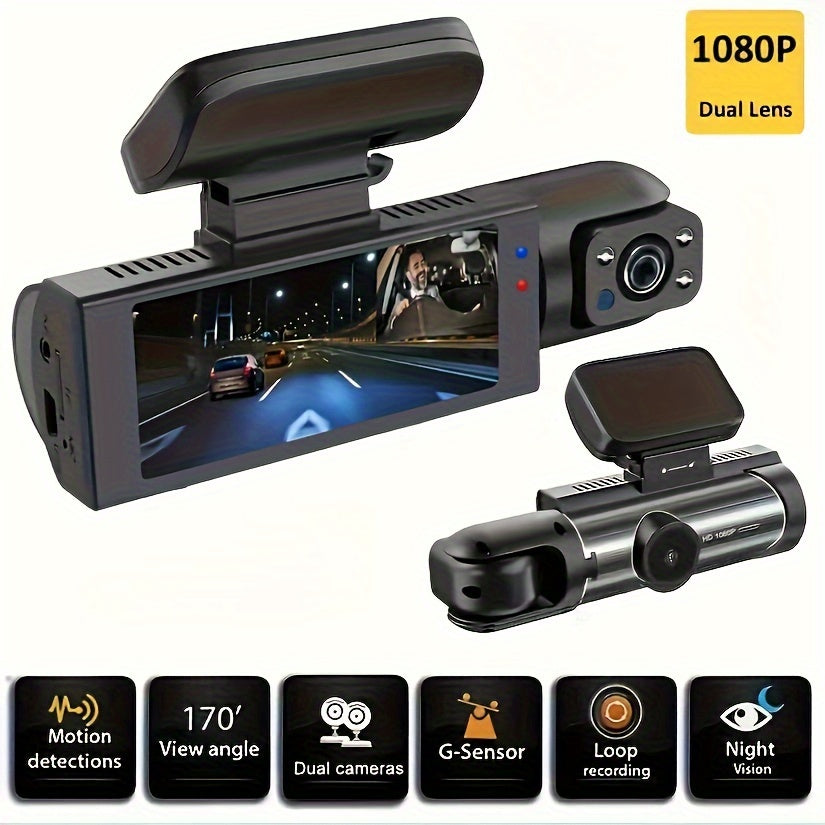 ZKCAMSPY Dual Dash Cam 1080P old va 720P ichki kameralar, HD tungi ko'rinish, aylana yozish, G-sensor, keng burchak, 27.5FPS, qayta zaryadlanadigan litiy polimer batareya, yopishqoq montaj va PC.