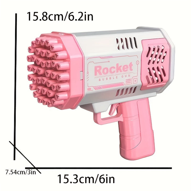 Fei Rui 40-Hole Electric Bubble Gun: LED Lights, Pink and Blue, Portable, Outdoor Party Toy; Bubble solution not included. Not for gifting.