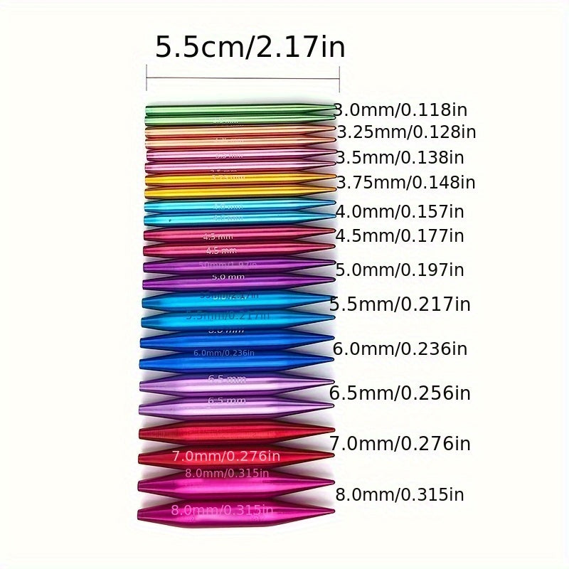 Mini circular needle set with 12 detachable needles ranging from 3.0-8.0mm, in a 5.5cm PU bag.